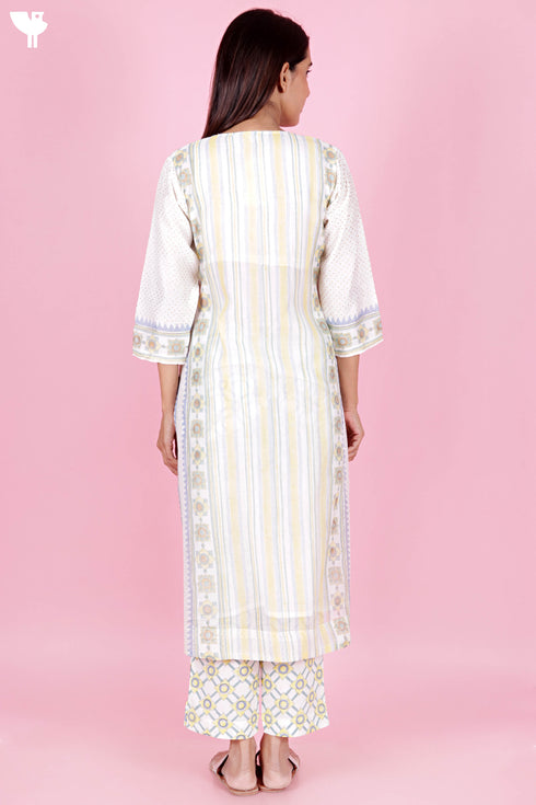 Chanderi Silk Kurta Pant And Dupatta Set In Block Print